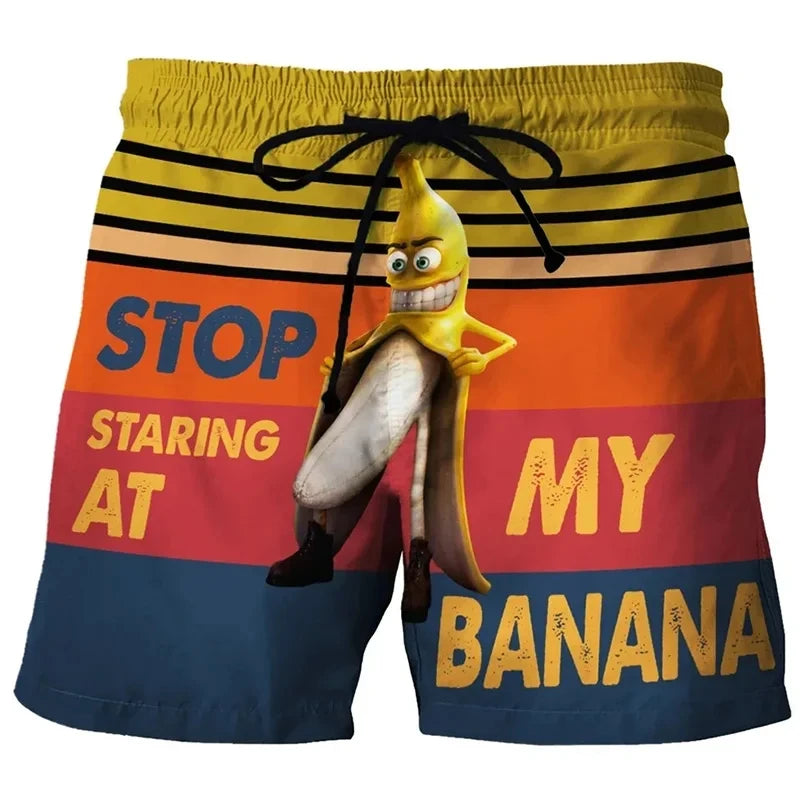 "Stop looking at my banana" Swim trunks