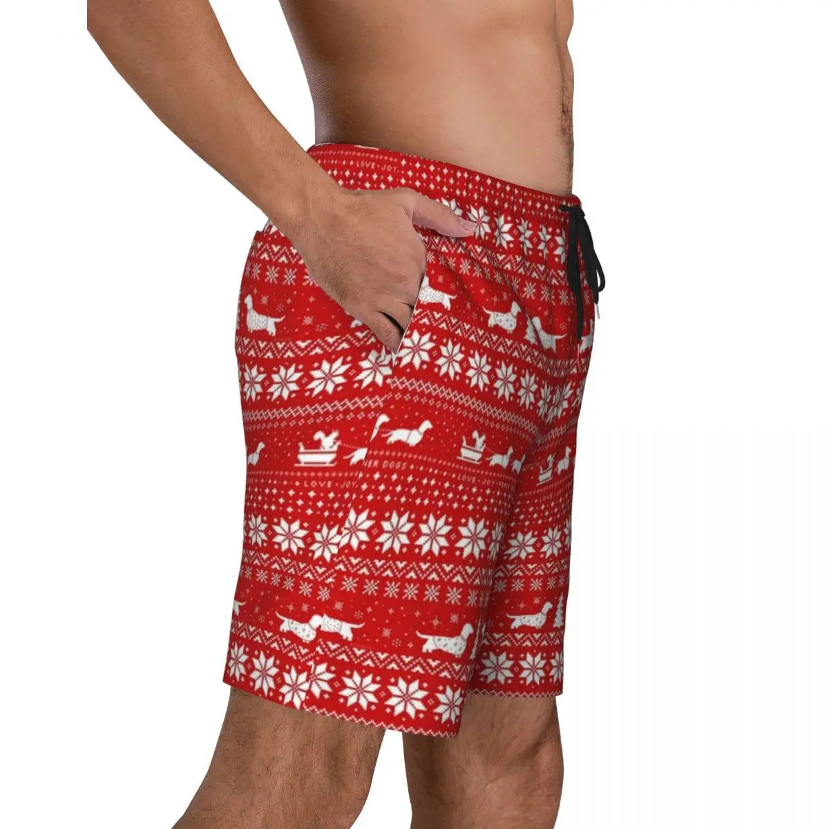 Christmas themed swim trunks